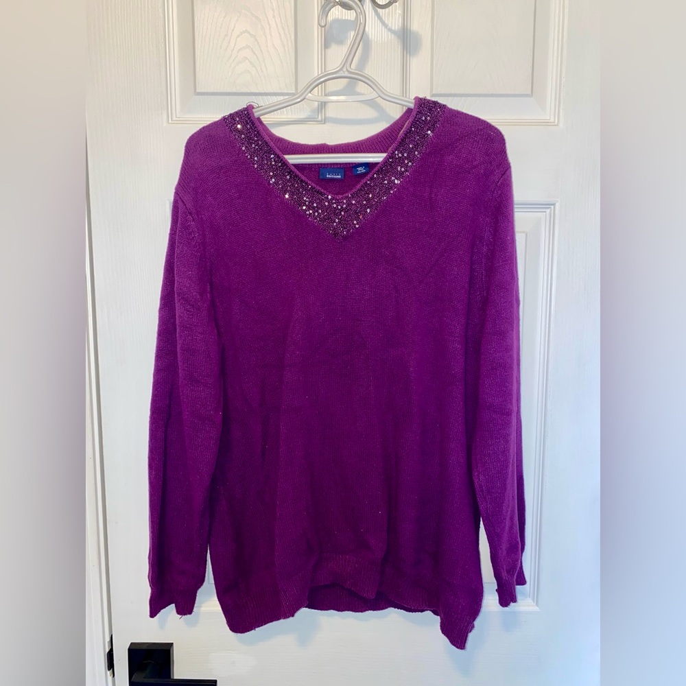 Basic Editions Purple V Neck Sweater